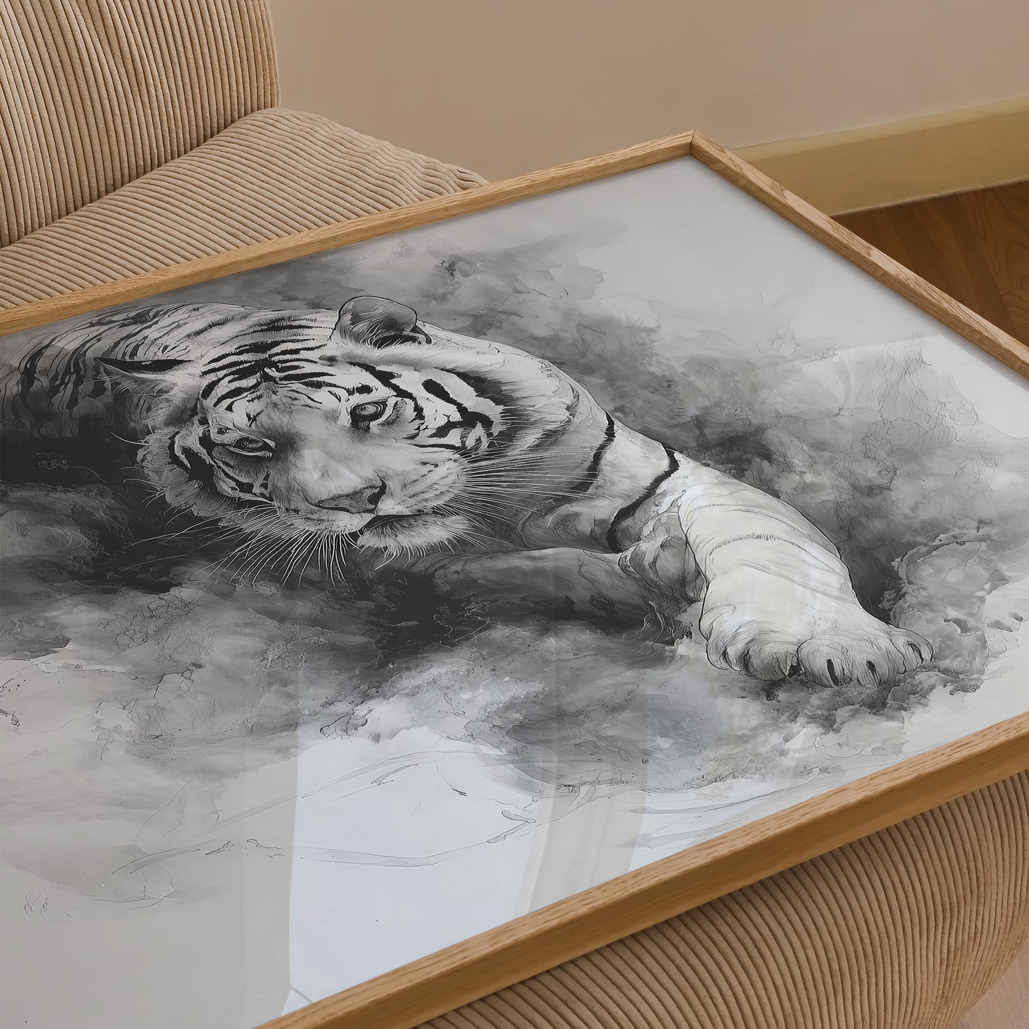 白黒虎版画：墨絵風風景画 - Etsy 日本