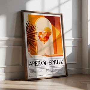Modern Aperol Spritz Poster Cocktail Recipe Wall Art Trendy Home Drink Poster for Kitchen Wall Art Italian Cocktail Print for Bar Cart Decor
