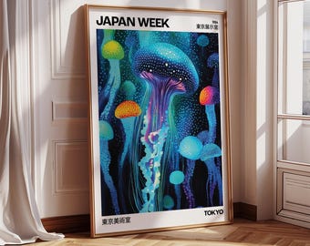 Colorful Poster for Home Decor | Vibrant Jellyfish Pop Art Print | Bold Japanese Wall Art for Bedroom, Bathroom, or Living Room Decor