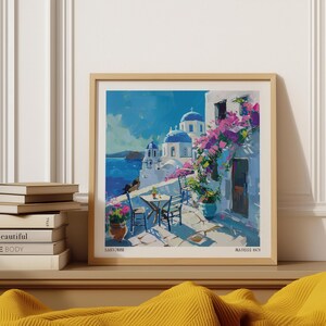 Stampa di Matisse di Santorini / Arte murale costiera dell'isola greca / Poster impressionista mediterraneo per la decorazione della casa e dell'ufficio