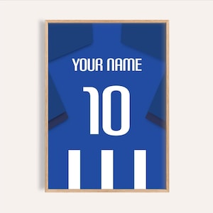 A framed poster with a blue background and white text.