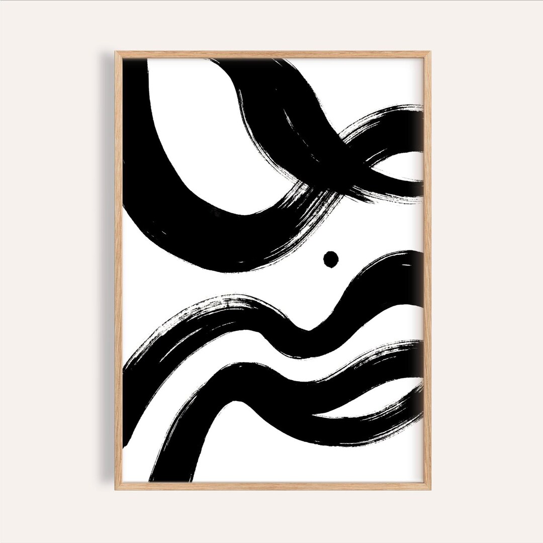Minimal Ink Waves Art Print: Black and White Abstract Wall Decor - Etsy