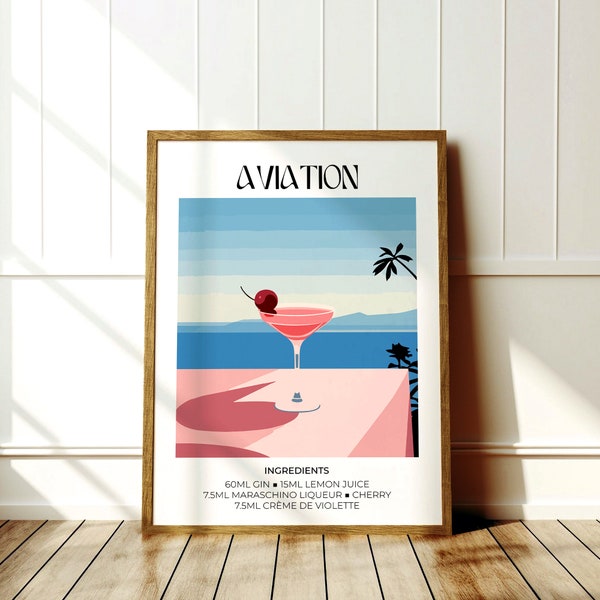 Aviation Cocktail Art, Bar Cart Decor, Retro Cocktail Print, Bar Cart Art Print, Cocktail Print, A4, A3, A2, A1, A0, 30x40cm 40x50cm 50x70cm