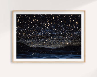 Night Sky Wall Art Print: Glowing Stars Galaxy Poster, Modern Home Decor