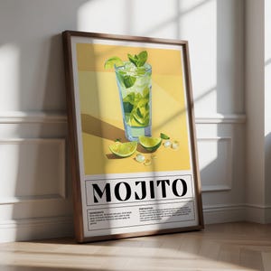 Mojito Cocktail Recipe Art Print | Cocktail Drink Poster | Signature Drink | Trendy Wall Art for Home Bar | Classic Cocktail Wall Art Recipe