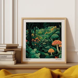 Zauberhaftes Kinderzimmer Bunte Wandkunst | Yayoi Kusama inspiriertes Waldplakat | Quadratische Natur Dekor für Wohnzimmer, Schlafzimmer Wand Druck Kinderzimmer