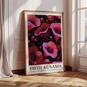 Yayoi Kusama Artwork Prints for Sale Pink Flower Poster | Bold Floral Wall Art Vibrant Extra Large Art-Prints for Bedroom Decor Living Room