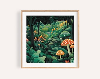 抽象的な山の風景画：日本の波の芸術、緑とオレンジ - Etsy 日本