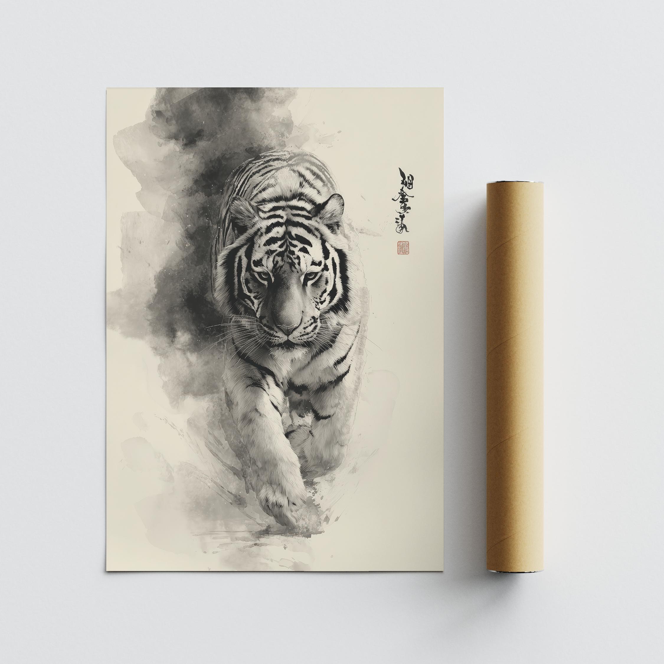 墨絵虎版画：日本の水墨画、ミニマリストの壁アート - Etsy 日本