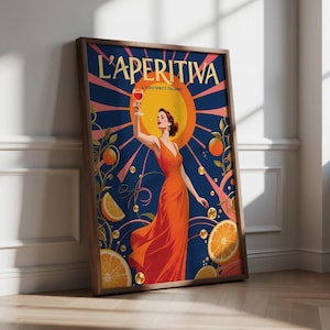 Aperol Spritz Gift Retro Italian Cocktail Wall Art, Drink Print for Kitchen Bar, Birthday Gift for Her, Aperitivo Poster, Citrus Orange