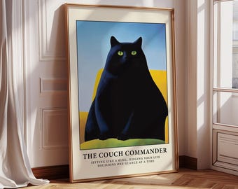 Big Cat Art Wall Black Cat Poster of Fat Black Cat | Print for Girls Room | Quote Wall Art for Office, Studio, Dorm Room, Apartment