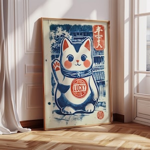 Maneki Neko Lucky Cat Poster: Japanese Good Fortune Wall Art