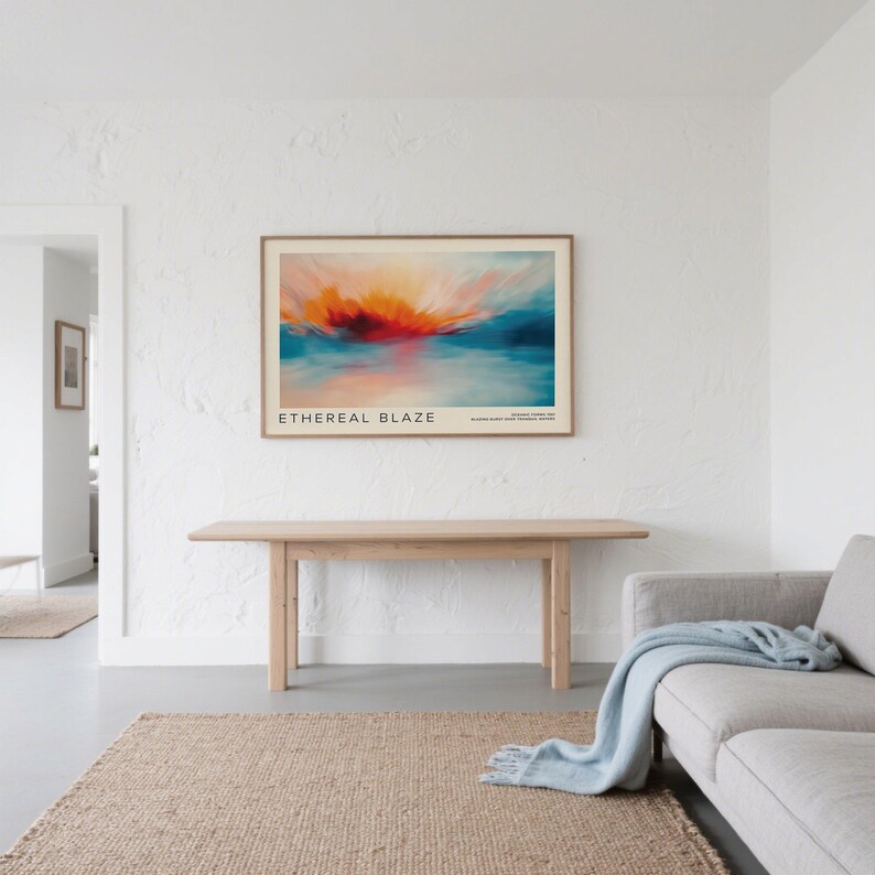 Rothko-inspired colourful sunrise art print with blue tones.