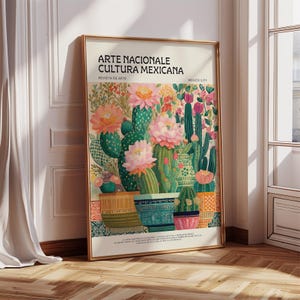 Mexican Wall Art for Living Room Decor | Colorful Cactus and Floral Print Inspired by Mexican Folk Culture | Art Print with Pots & Plants