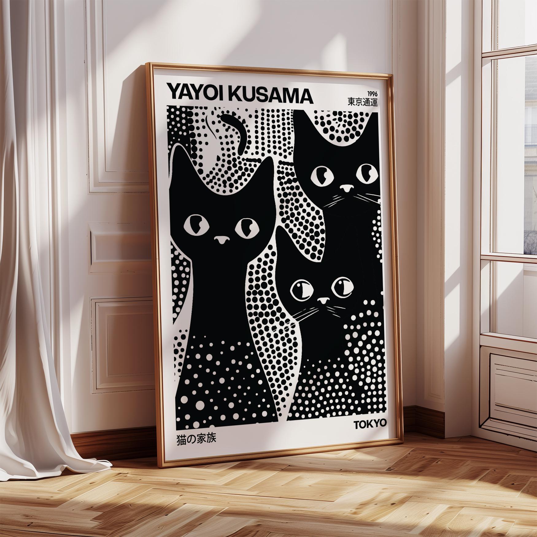 Yayoi Kusama Inspired Black Cat Art Print – Modern Cat