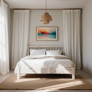 Coastal-inspired sunrise print with dynamic colours.