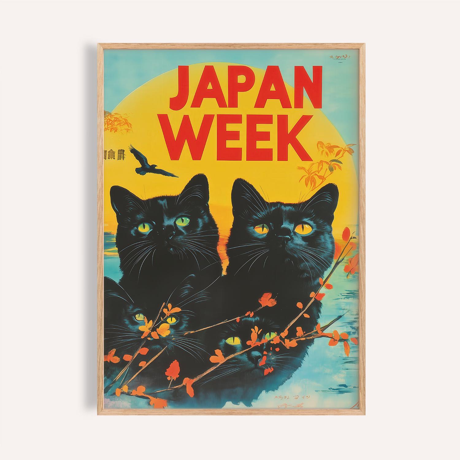 【CAT】　vintage poster Vintage Japanese Black Cat Poster: Retro Home Decor Art Print - Etsy
