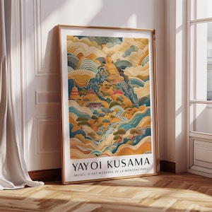 Arte mural del gran Buda de Bangkok / Impresión surrealista de un templo tailandés / Paisaje abstracto inspirado en Yayoi Kusama Zen Decor Póster de viaje de yoga de Tailandia