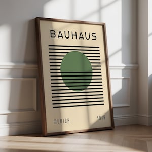 Bauhaus Sage Green Circle Print: Modern Geometric Wall Art