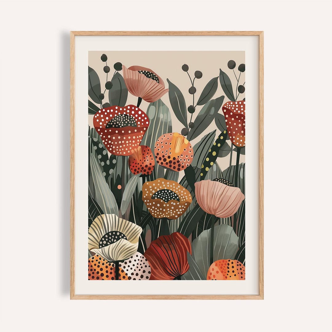 Poppy Flower Art Print: Kusama Inspired Botanical Wall Decor - Etsy