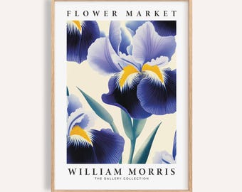 William Morris inspirierte Iris Blumen Kunstdruck: Elegantes florales Wohndekor