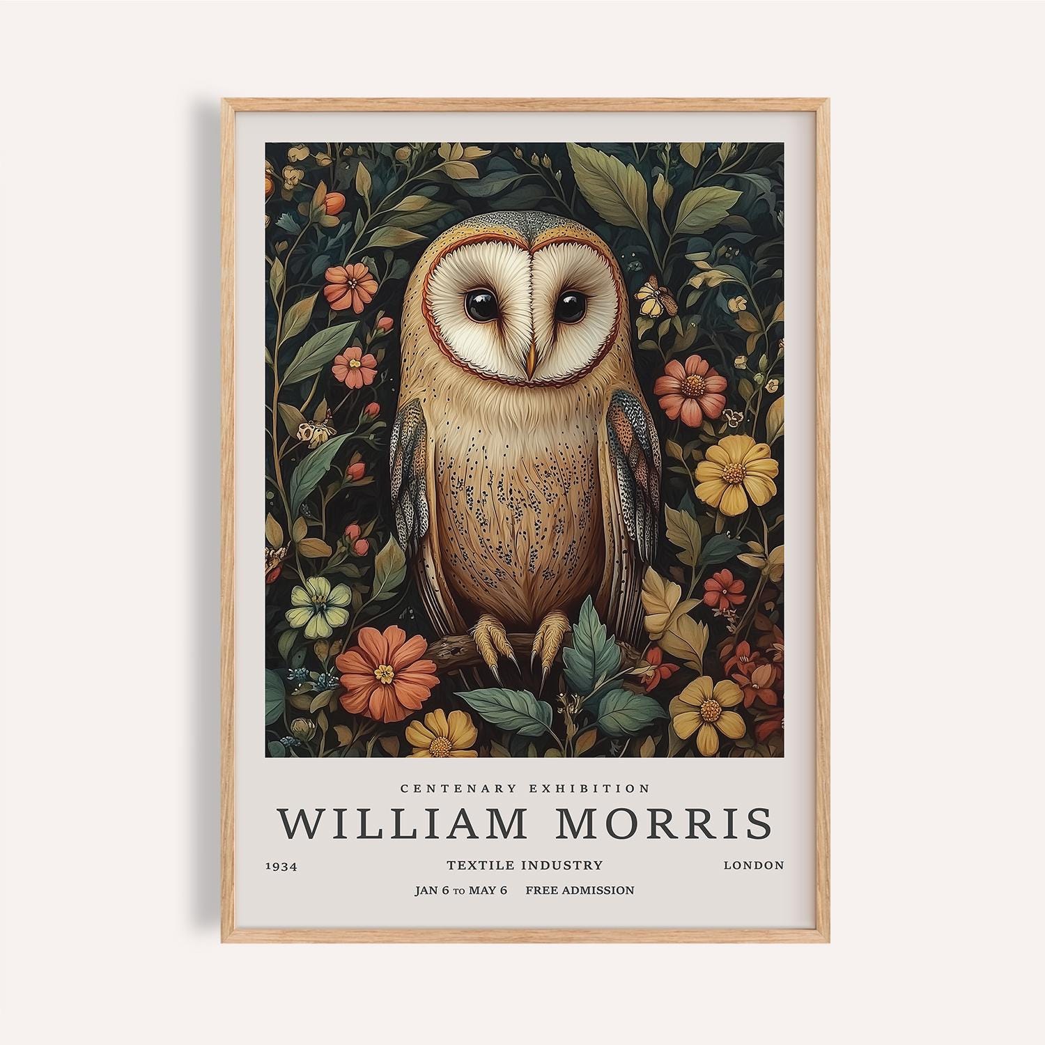 Vintage Barn Owl Print: William Morris Inspired Botanical Art - Etsy, image size:1500x1500