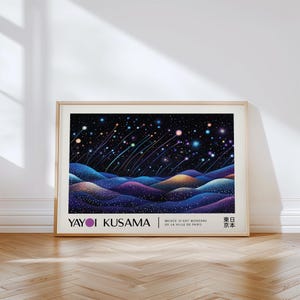 Art mural céleste, affiche de nuit cosmique, impression de ciel étoilé, art inspiré de Yayoi Kusama, décor galaxie unique, étoiles filantes | Cadeau pour astronome