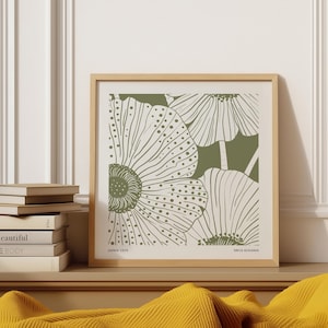 Arte de pared floral minimalista / Póster botánico inspirado en Yayoi Kusama / Decoración cuadrada moderna para sala de estar, dormitorio / Impresión elegante para baño