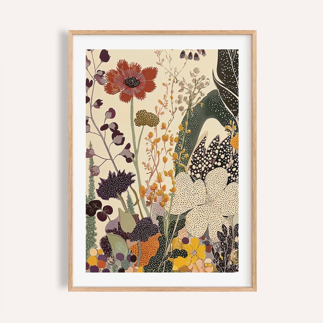 Japanese Botanical Art Print: Abstract Garden Poster, Earthy Tones
