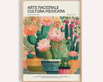 Mexican Folk Art Print: Cactus, Floral, and Pottery - Etsy Israel