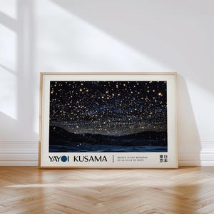 Impresión de arte de pared con cielo nocturno infinito, impresión inspirada en Yayoi Kusama / póster de paisaje estrellado cósmico para obras de arte modernas para el hogar