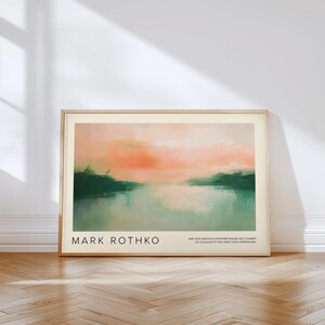 Arte mural abstracto de naturaleza de Mark Rothko / Impresión moderna en rosa pastel y verde para sala de estar o dormitorio / Póster de interior contemporáneo