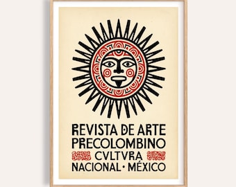 Mexican Art Print: Pre-Columbian Sun Mask - Bold Heritage Style