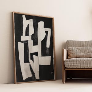 Arte de parede Wabi Sabi em preto e branco | Impressão monocromática minimalista | Decoração geométrica moderna | Pôster abstrato