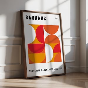 Bauhaus Poster Geometric Orange Art Retro Decor Minimalist Wall Art Modern Abstract Print Colourful Design for Living Room Office Studio