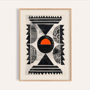 Indian Pattern Wall Art - Bold Orange Circle and Triangles