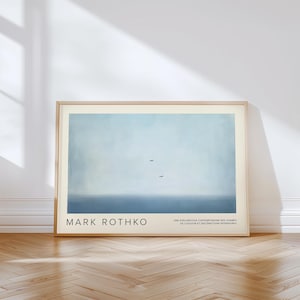 Arte murale minimalista blu ispirata a Rothko - Poster di cielo sereno e uccelli / Stampa moderna astratta per camera da letto, ufficio, ingresso, soggiorno