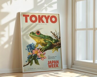 Japanese Frog Art Print: Tokyo Vintage Poster, Luck Symbol - Etsy