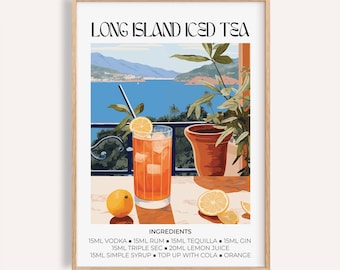 Long Island Iced Tea Cocktail Print: Matisse-Inspired Bar Cart Art