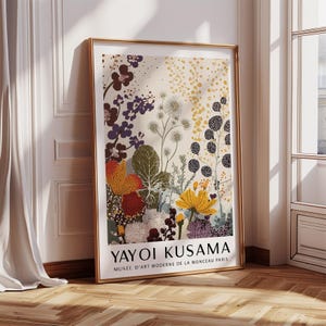 Yayoi Kusama Print Botanical Poster with Abstract Flowers in Earthy Colors, Modern Wall Art Inspired by Nature