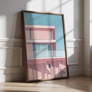Mid Century Art Art Pink Modern Architecture Print Bauhaus Building Poster Minimalist Design Wall Decor for Contemporary Interiors