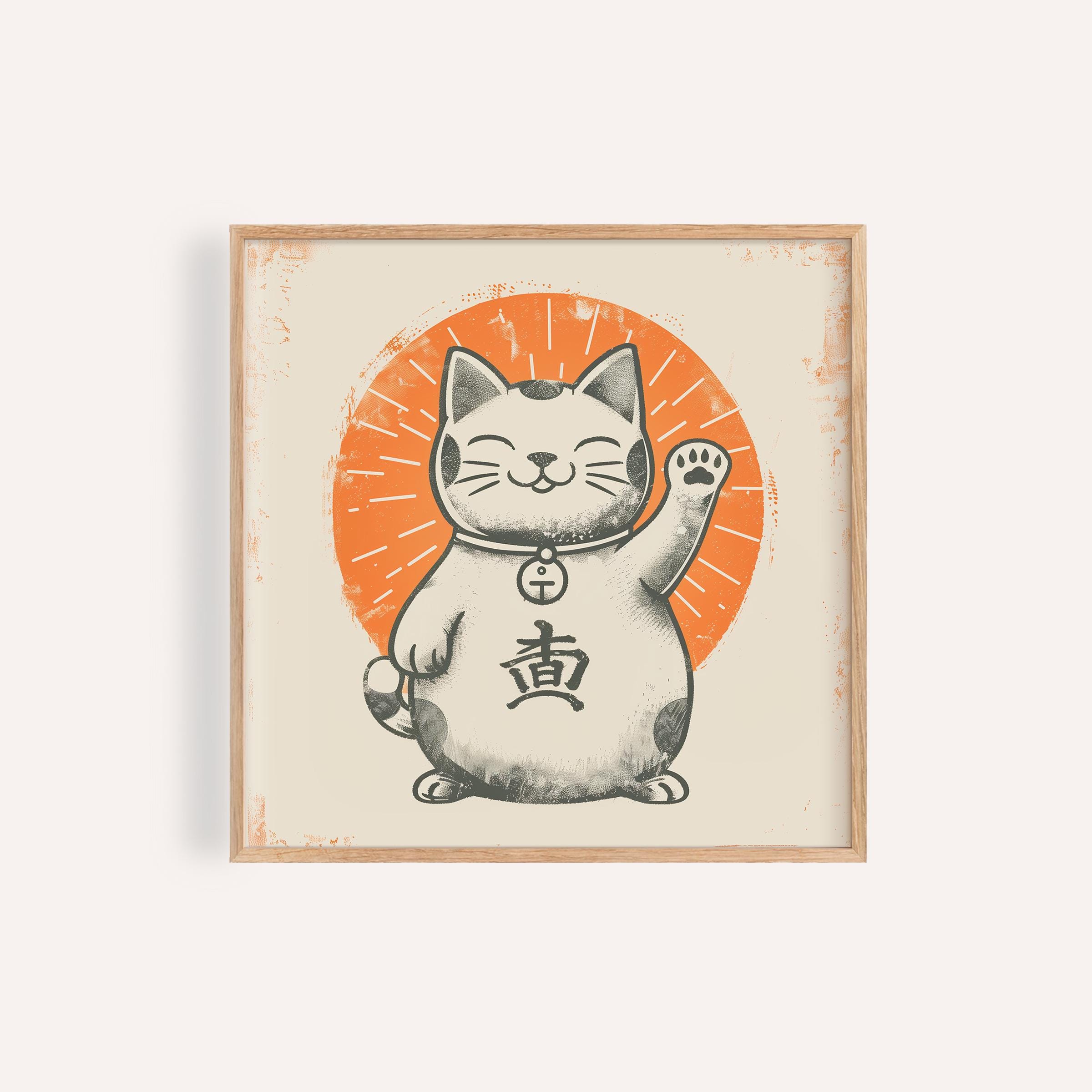 Maneki Neko Lucky Cat Print: Vintage Japanese Fortune Art - Etsy