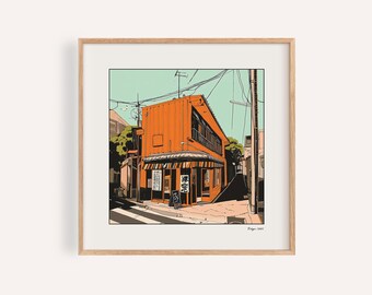 Retro Tokyo Street Scene Print: Japanese Urban Wall Art - Etsy