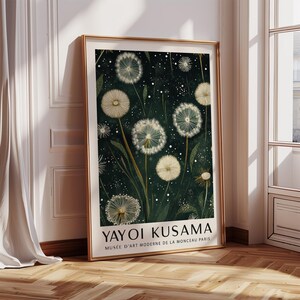 Exhibition Wall Art Green Yayoi Kusama Inspired | Floral Poster for Living Room | Bedroom Decor | Dandelion Japanese Print | Flower Artwork