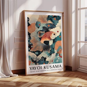 Fish Wall Art Decor – Abstract Goldfish Print in Yayoi Kusama Style – Underwater Botanical Poster with Modern Ocean Patterns