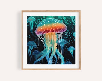 Tableau Peinture Méduse - Plantes - Water - 90x120 cm - Décoration