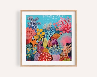 Abstract Coral Reef Print: Japanese Ocean Art, Modern Coastal Home