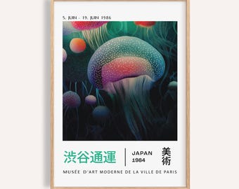 Japanese Jellyfish Art Print: Modern Ocean Wall Decor