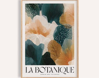 Poster im Herbst mit Blättern in Grün und Orange, Moderner botanischer Wanddruck