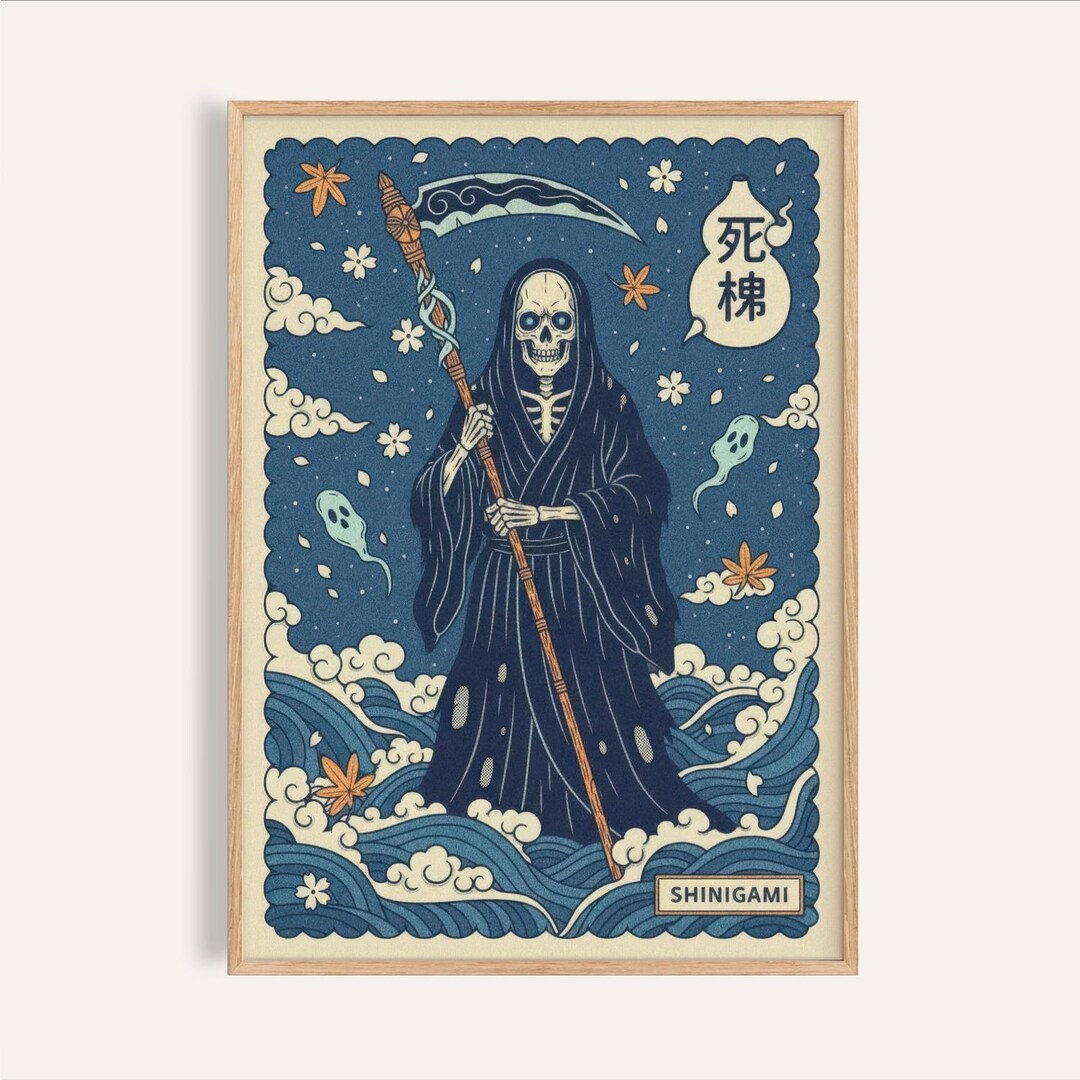 Shinigami Art Print: Japanese Grim Reaper, Dark Fantasy Wall Decor ...